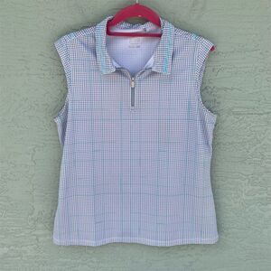 Nivo Women's L Multicolor Check Sleeveless Golf Polo Shirt Mock Neck